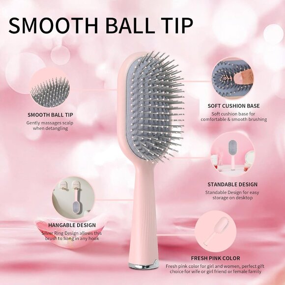 Hair Brush Set with Combs Accessories Gift Box Pink Dense Nylon Bristles - Picture 7 of 9